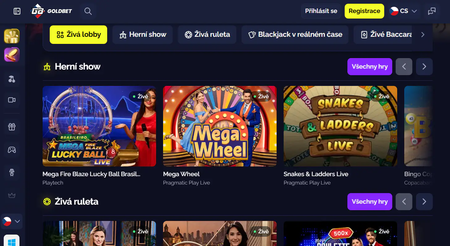 Živé casino Goldbet s výběrem dealerových stolů