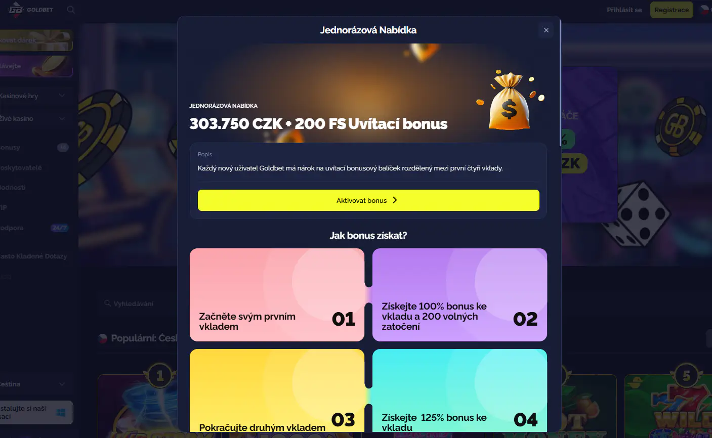 Bonusová nabídka Goldbet v české verzi webu